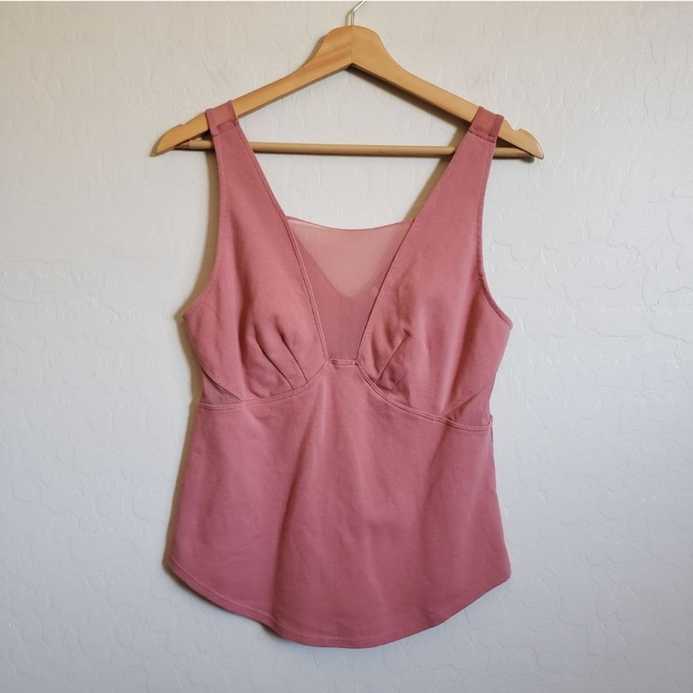 Free People NWOT Dusty Rose Sheer Panel Tank Top w/ Back Buttons